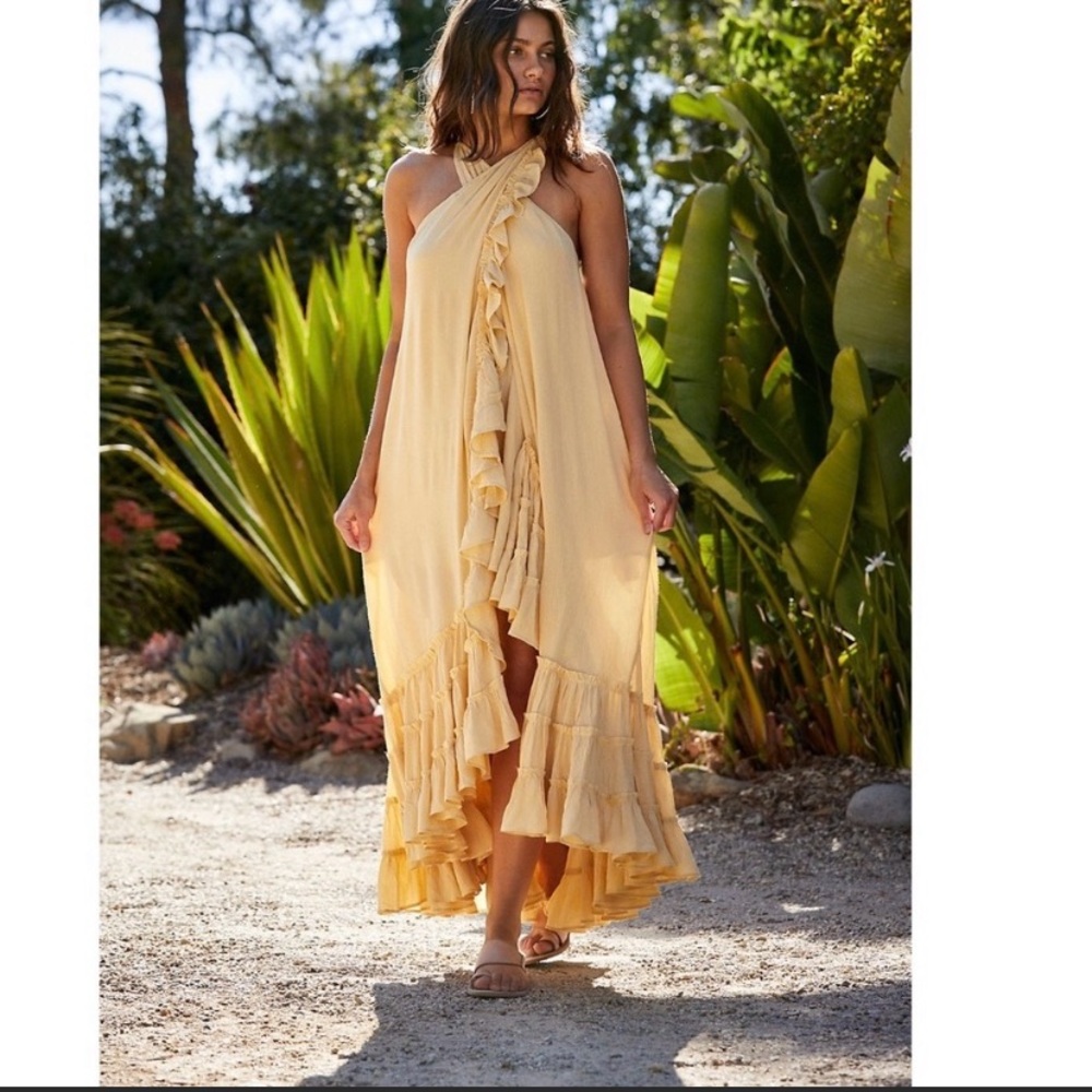 NEW Free People Wrap Around Maxi Dress Ruffles Cascade Endless Summer S